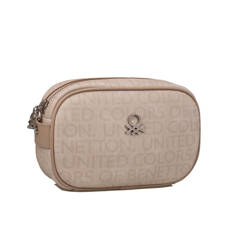 Benetton Bej  Kadın Monogram Eskitme Mini Çapraz Çanta BNT 1537