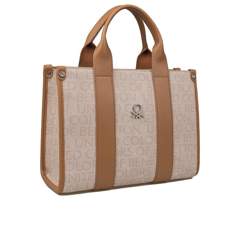 Benetton Bej  Monogram Eskitme Kadın El Çantası BNT 1596