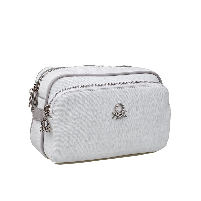 Benetton Beyaz  Monogram Eskitme Kadın Çapraz Çanta BNT 1292