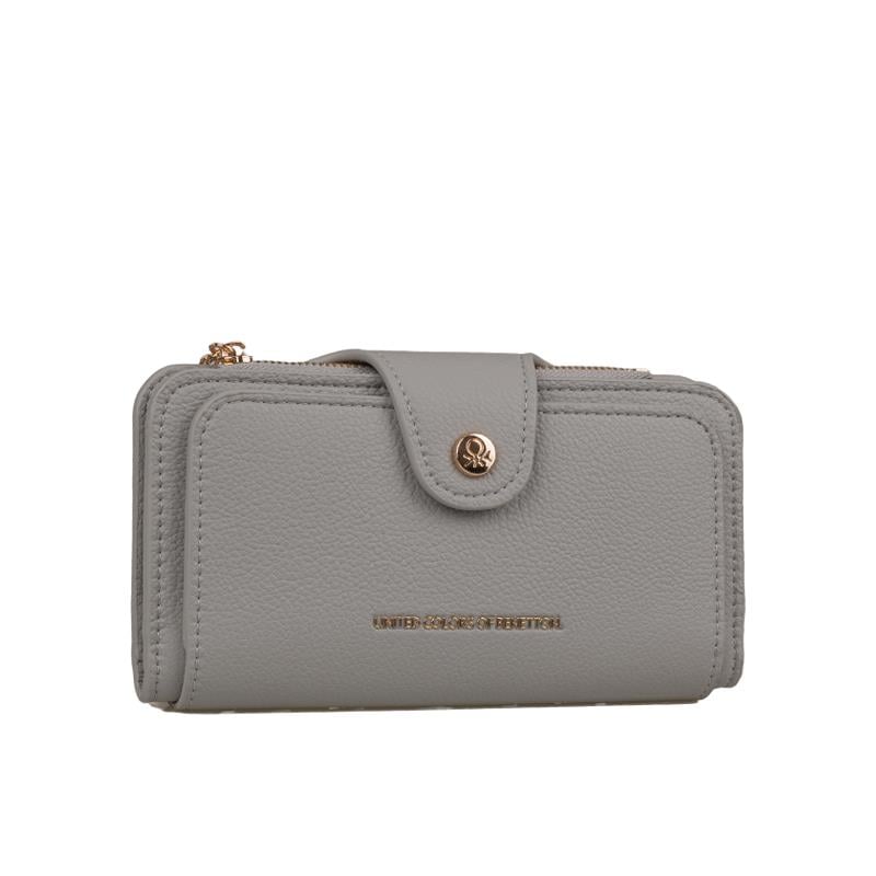 Benetton Gri  Sofline Kadın Deri Geniş Cüzdan BNT 1443