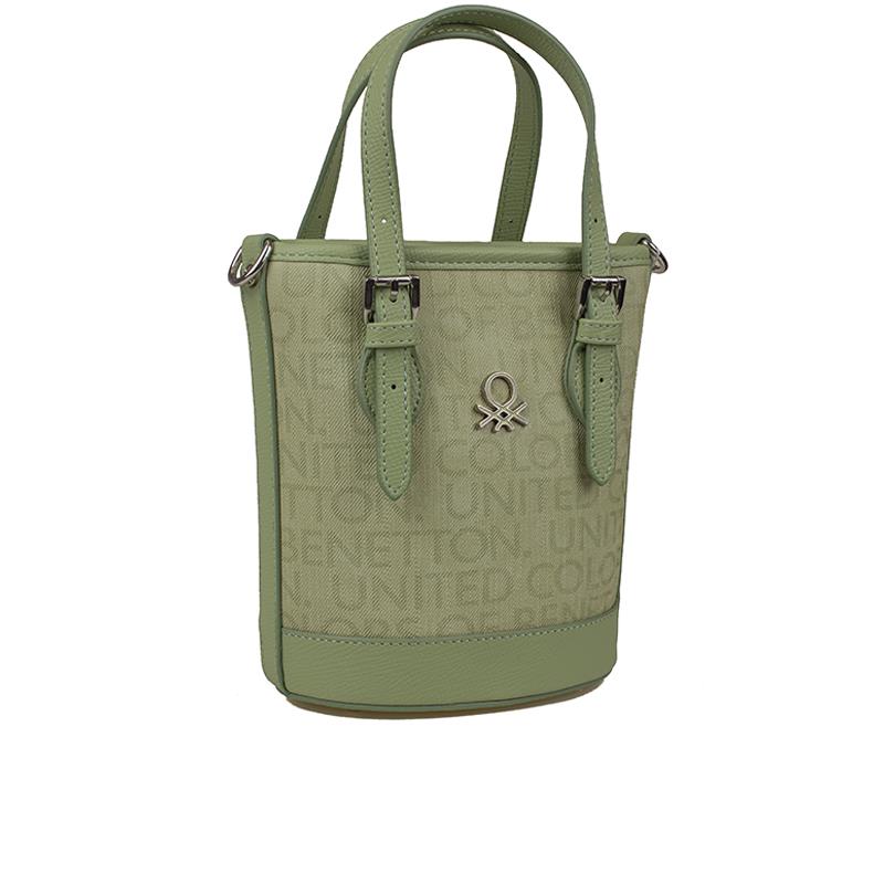 Benetton Haki  Monogram Eskitme Kadın Küçük El Çantası BNT 1329