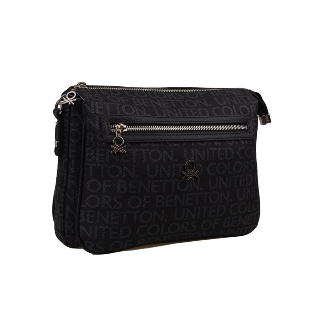 Benetton Siyah  Eskitme Monogram Kadın Çapraz Çanta BNT 1276