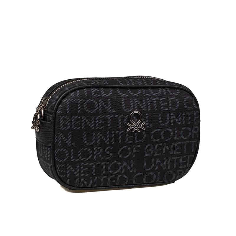 Benetton Siyah  Kadın Monogram Eskitme Mini Çapraz Çanta BNT 1537