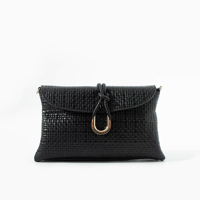 Jacquline Siyah  Heryn Hasır Kadın Clutch ve Omuz Çantası
