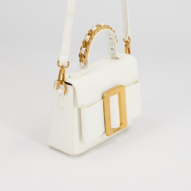 Levidor Beyaz  Zincir İşlemeli Premium Kadın El Çantası