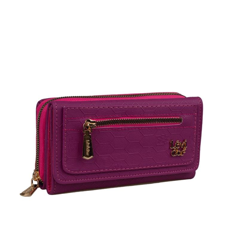 Levidor Fuşya  Kadın Monogram Lisans Baskılı Cüzdan