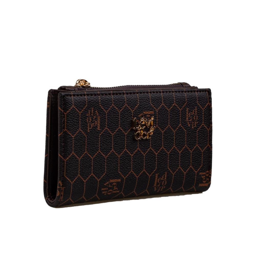 Levidor Kahverengi  İnce Monogram Baskı Kadın Cüzdan