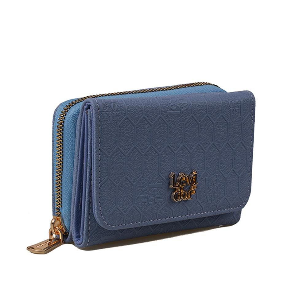 Levidor Mavi  Orta Boy Kadın Lazer Baskılı Cüzdan