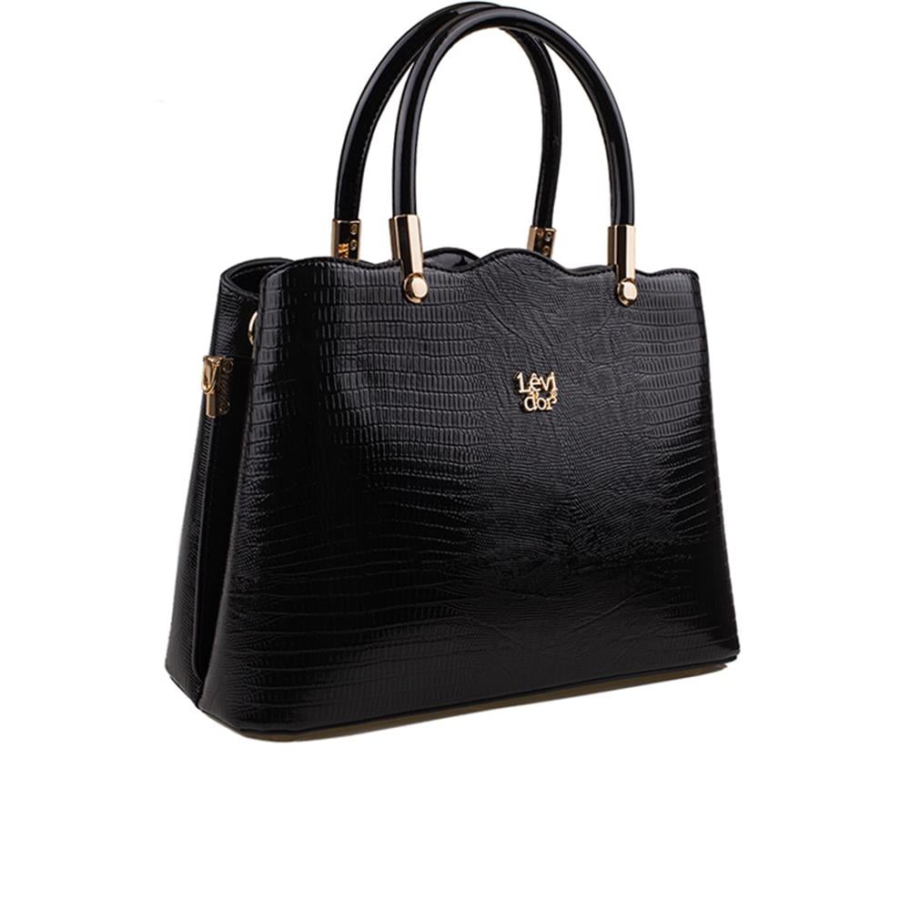 Levidor Siyah  Düz Klasik Kadın Rugan El Çantası