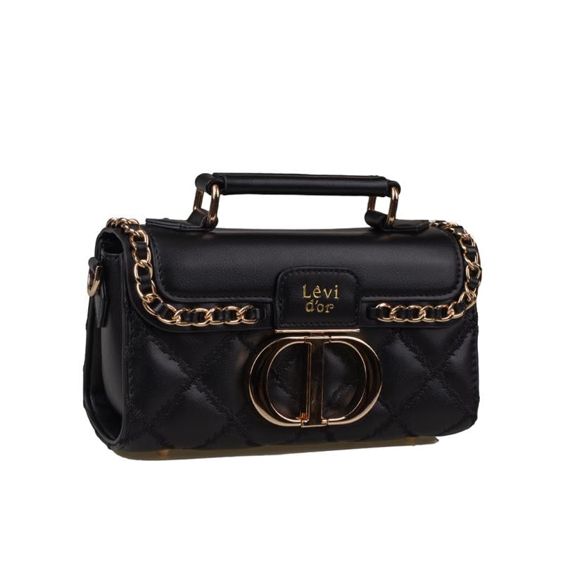 Levidor Siyah  Orta Mini Klasik Kadın Deri El Çantası