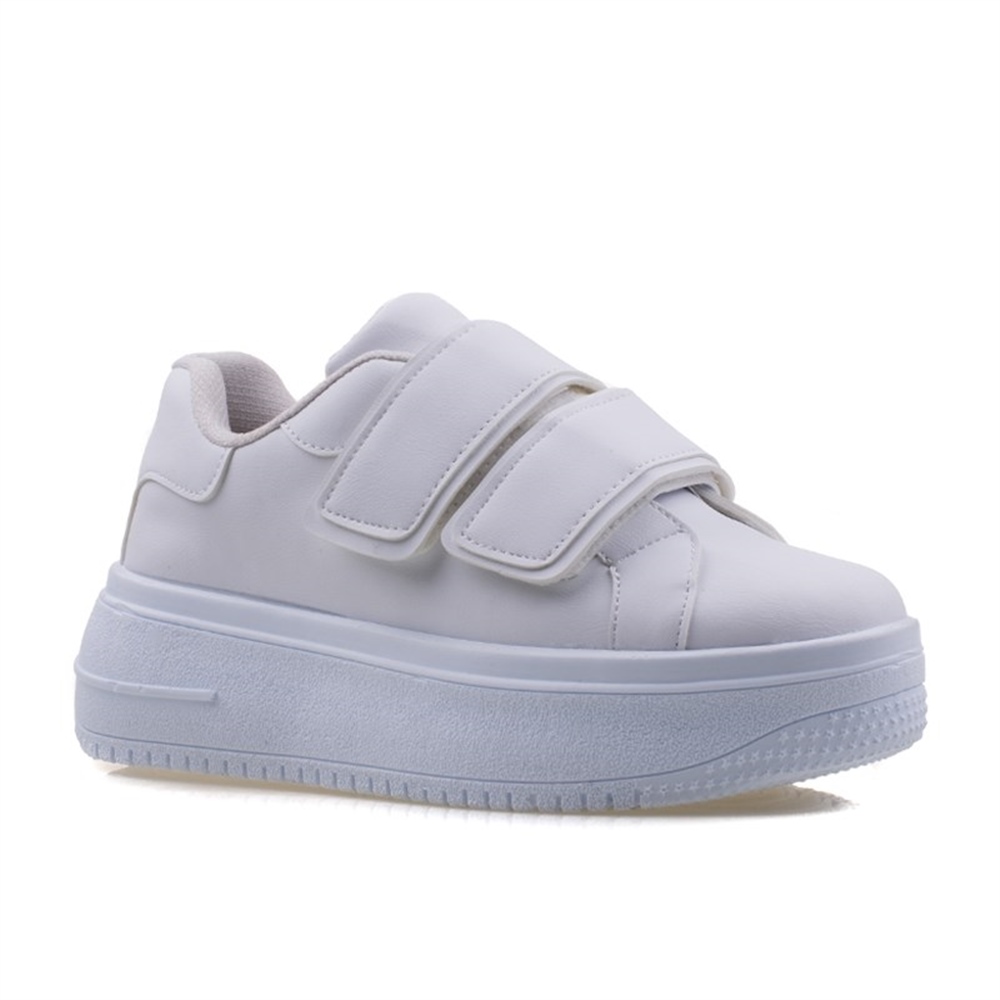 M2S Beyaz Kadın Cırtlı Kalın Topuk Beyaz Sneaker