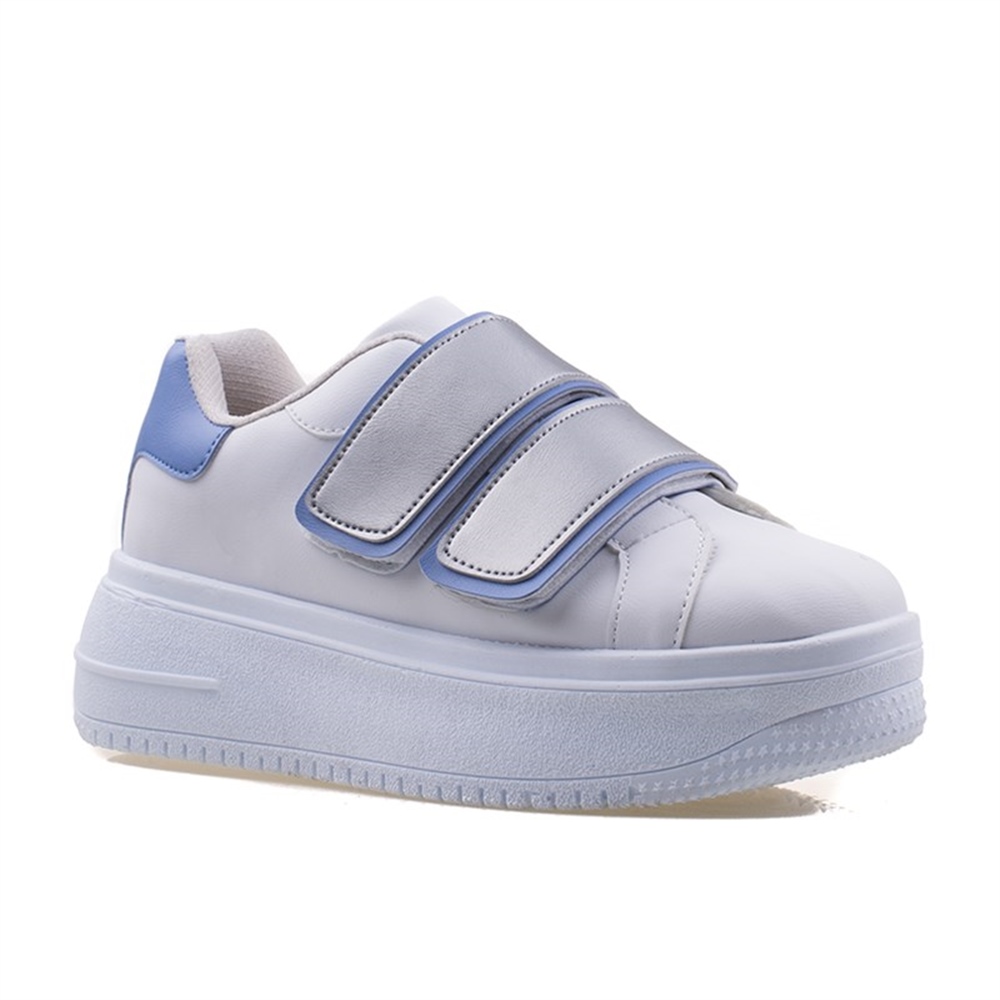 M2S Mavi Kadın Cırtlı Kalın Topuk Beyaz Sneaker