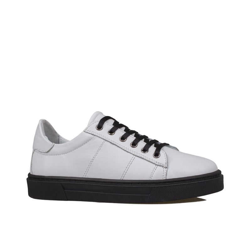 Slayka Beyaz-Siyah  Unisex Hakiki Deri Sneaker