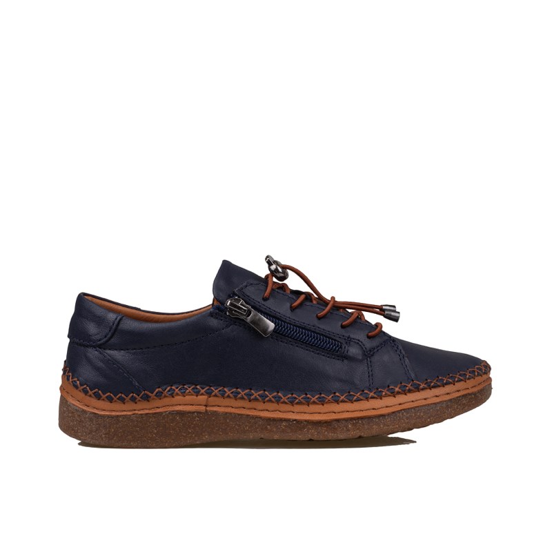 Slayka Lacivert  Heysa Hakiki Deri Kadın Casual Comfort Ayakkabı