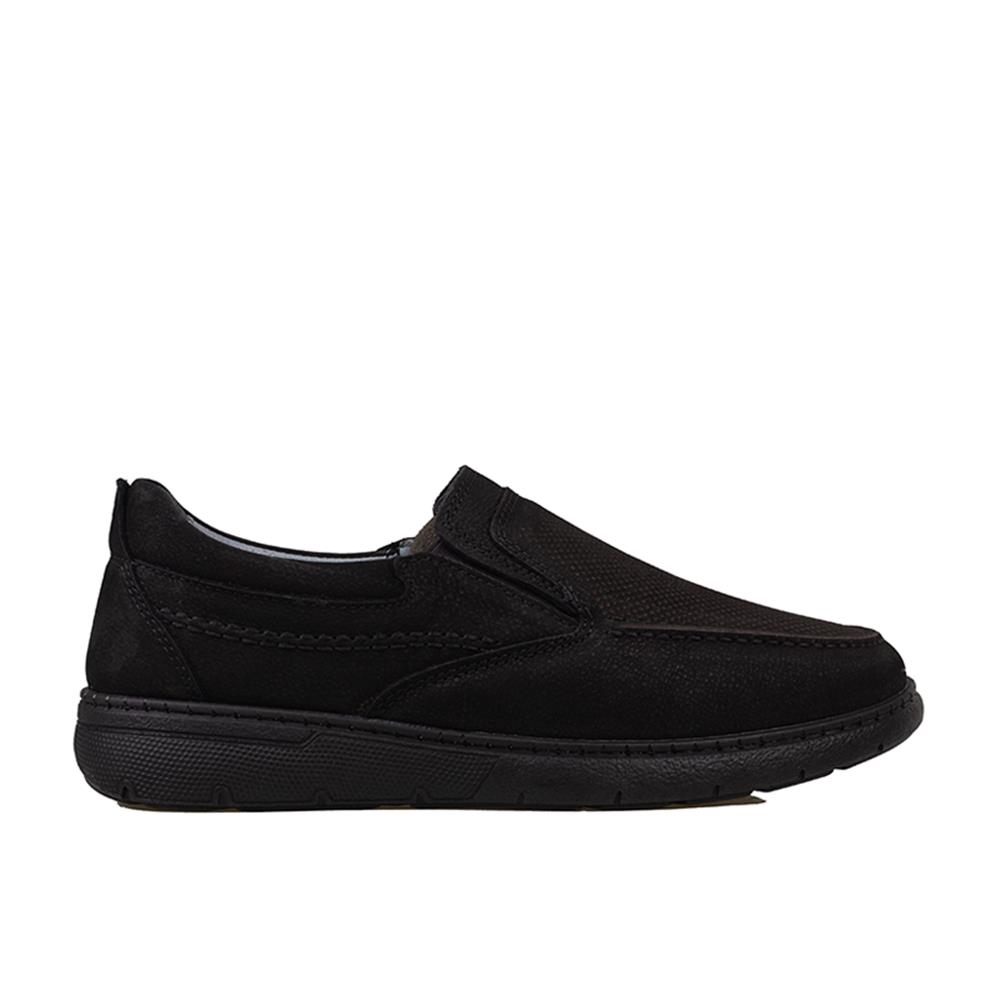 Slayka Siyah  Hafif Hakiki Nubuk Deri Bağcıksız Casual Ayakkabı