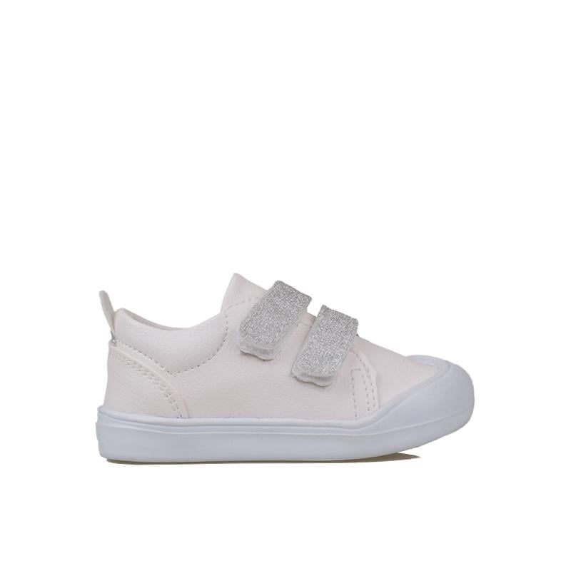 Trend Adımlar Beyaz  Kaymaz Taban Cırtlı İlk Adım Bebe Sneaker