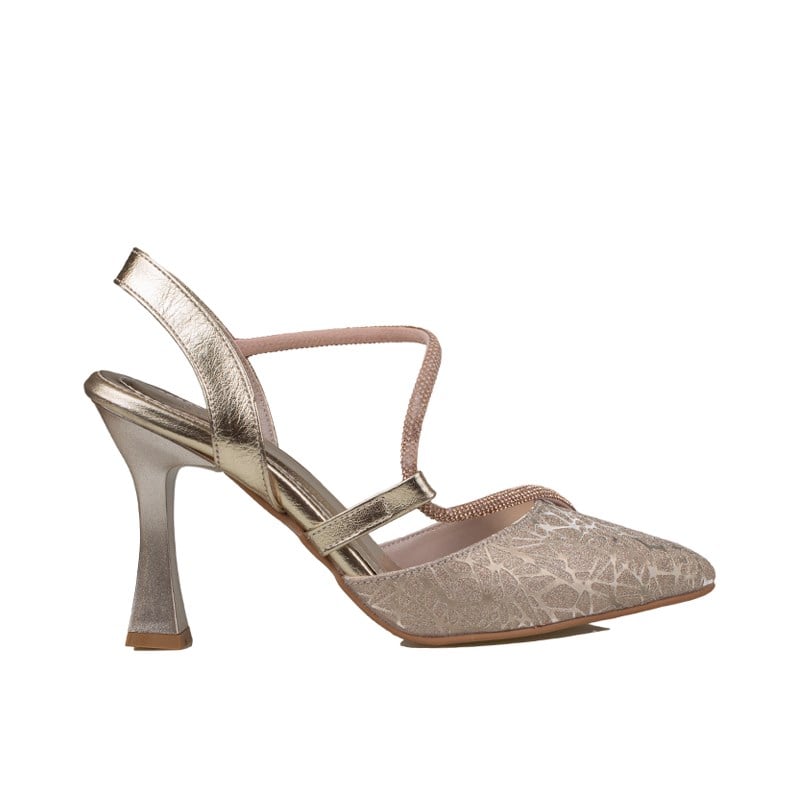 Trend Adımlar Gold  Kadın Taş Detaylı Slingback Abiye Ayakkabı