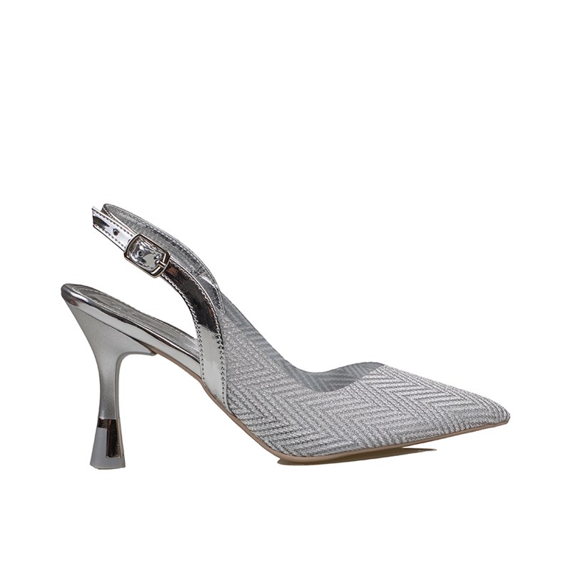 Trend Adımlar Gümüş  Kadın Şeffaf Parlak Klasik Slingback Ayakkabı