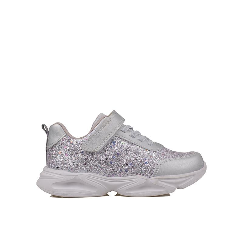 Trend Adımlar Gümüş  Simli Saten Kız Çocuk Sneaker
