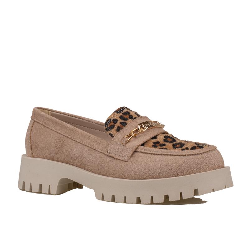 Trend Adımlar Krem  Kadın Nubuk Leopar Casual Ayakkabı