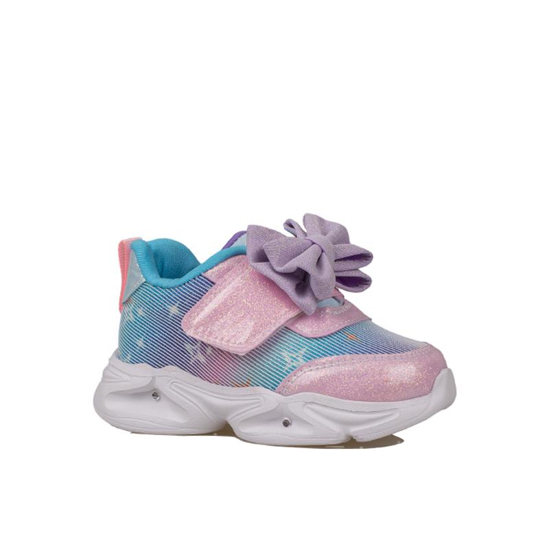 Trend Adımlar Pembe  Kız Çocuk Fiyonk Detaylı Işıklı Saten Sneaker