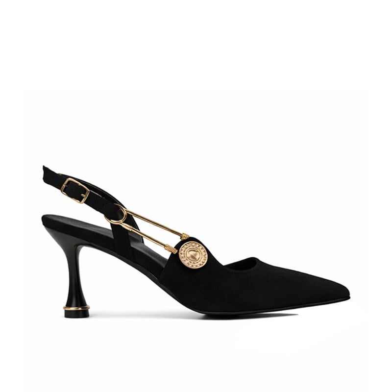 Trend Adımlar Siyah  Kadın Aksesuar Detaylı Slingback Klasik Ayakkabı