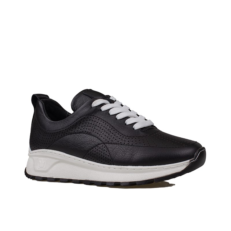 Trend Adımlar Siyah  Kadın Hakiki Deri Delikli Sneaker