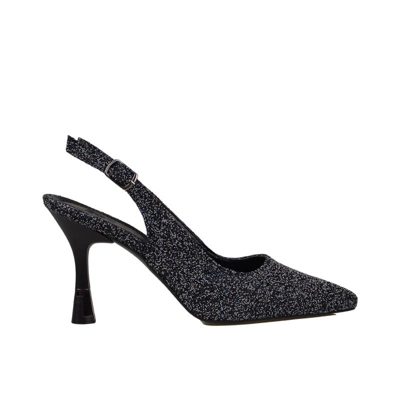 Trend Adımlar Siyah  Kadın Simli Slingback Topuklu Ayakkabı