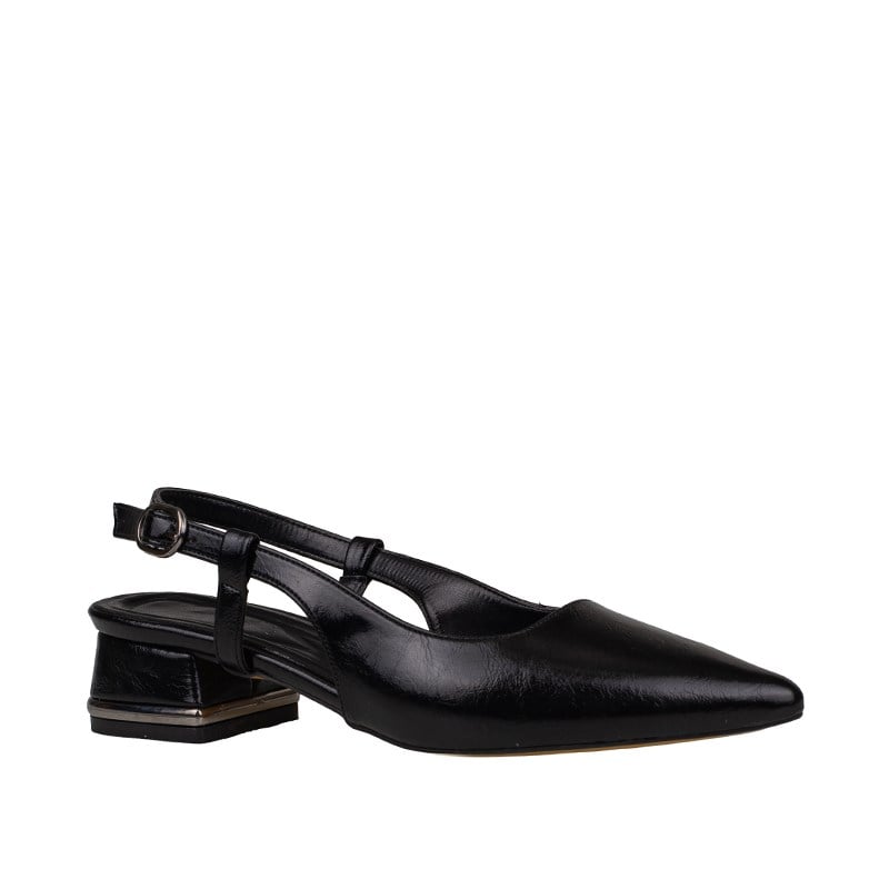 Trend Adımlar Siyah  Kadın Slingback Parlak Ayakkabı