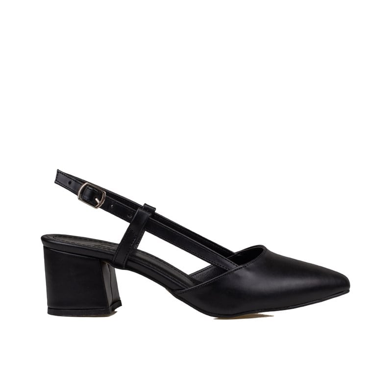 Trend Adımlar Siyah  Kalın Topuklu Sade Klasik Ayakkabı