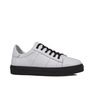 Slayka Beyaz-Siyah  Unisex Hakiki Deri Sneaker
