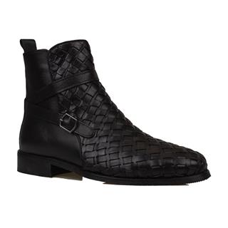 Slayka Siyah  Charm El İşlemeli Hakiki Deri Erkek Klasik Bot