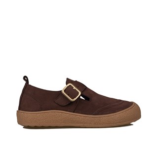 Trend Adımlar Kahverengi  Hakiki Nubuk Deri Kadın Kemerli Loafer Ayakkabı