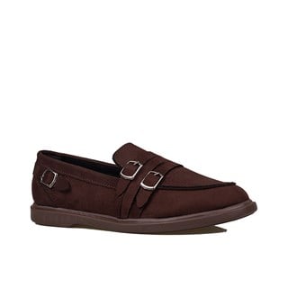 Trend Adımlar Kahverengi  Kadın Günlük Çift Tokalı Loafer Süet Ayakkabı
