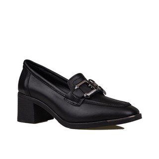 Trend Adımlar Siyah  Kadın Kalın Topuk Loafer Ayakkabı