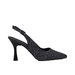 Trend Adımlar Siyah  Kadın Simli Slingback Topuklu Ayakkabı