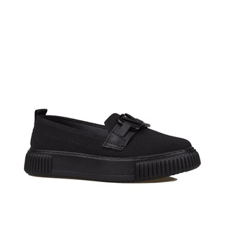 Trend Adımlar Siyah  Kadın Triko Loafer Ayakkabı
