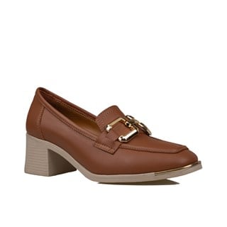 Trend Adımlar Taba  Kadın Kalın Topuk Loafer Ayakkabı