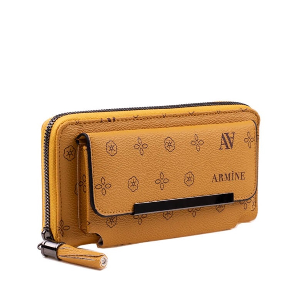 Armine Sarı Kadın Püsküllü Geniş Baskılı Cüzdan