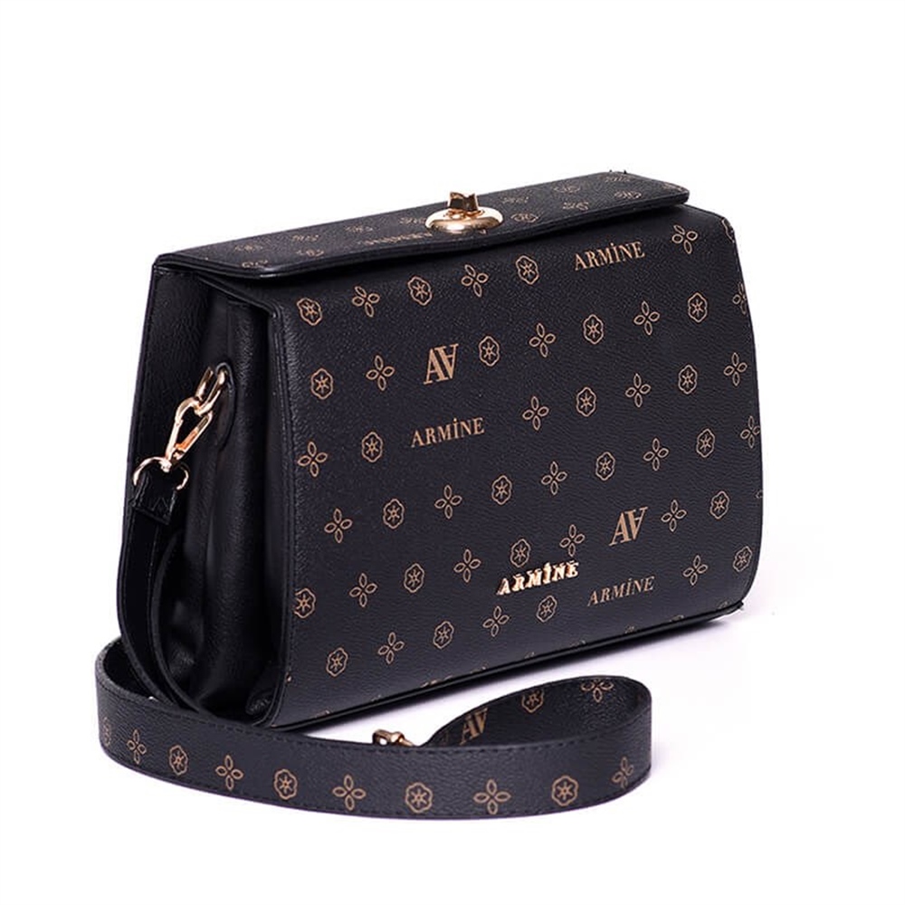 Armine Siyah Kadın Baskılı Çapraz Askı Günlük Çanta