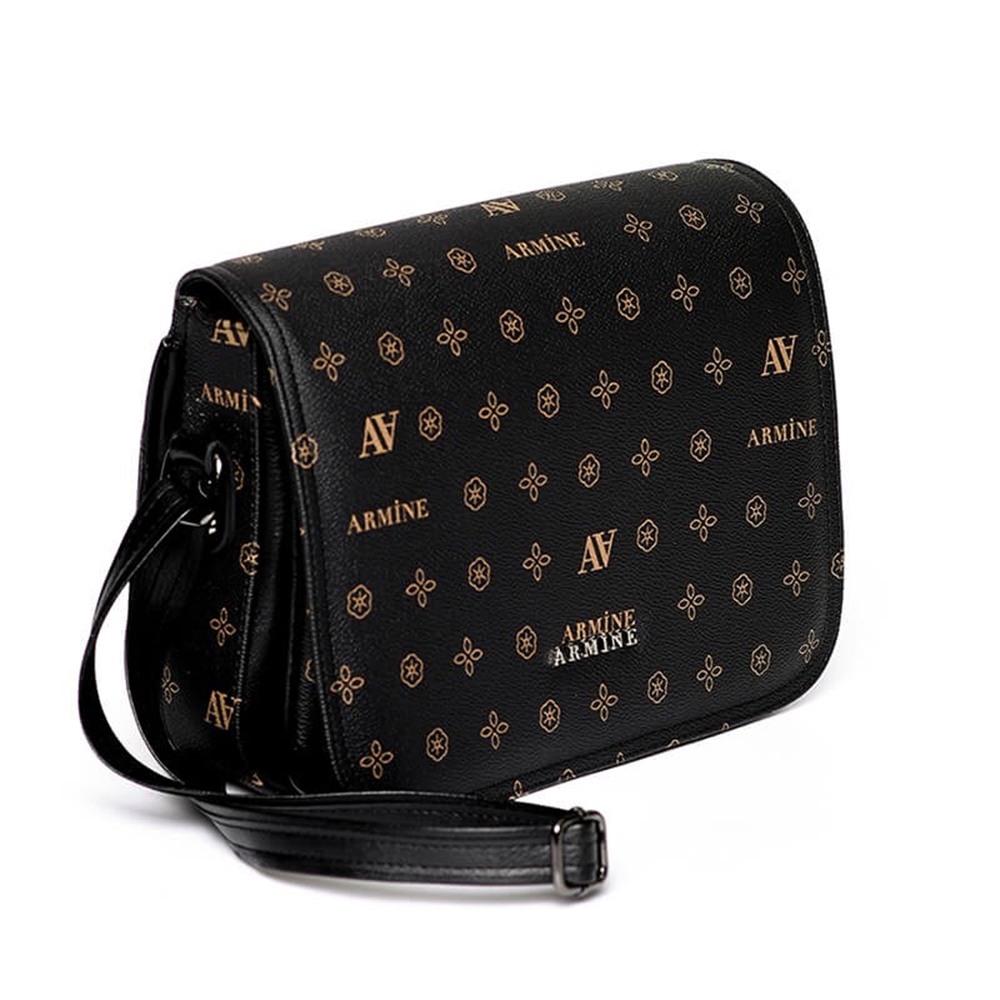 Armine Siyah Kadın Baskılı Postacı Çantası