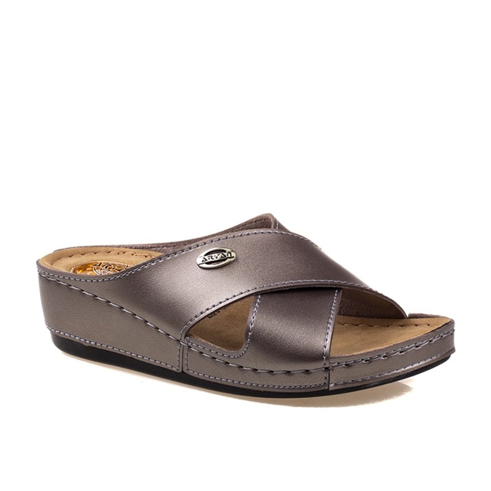 Aryan Platin Kadın Çapraz Jel Taban Terlik