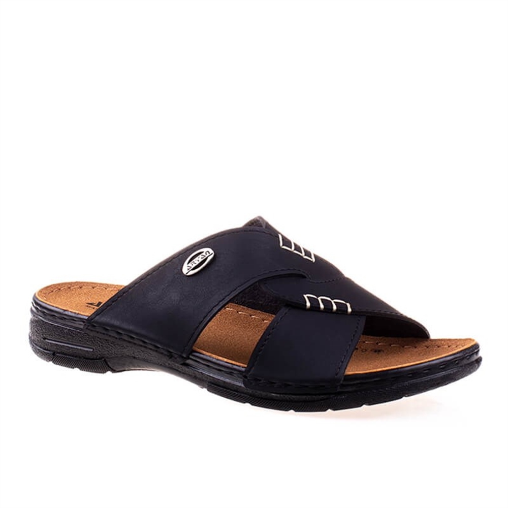 Aryan Siyah Erkek Düz Çapraz Terlik