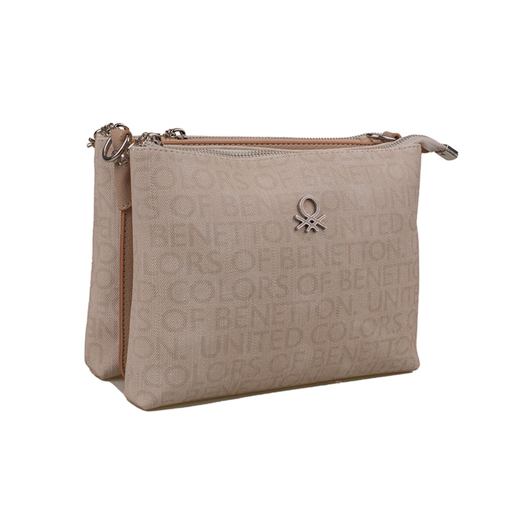 Benetton Bej  Eskitme Monogram Kadın Çapraz Çanta BNT 1283
