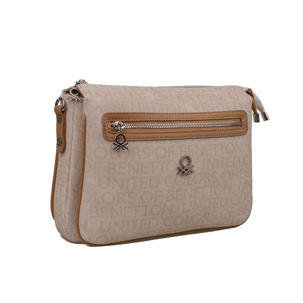 Benetton Bej  Eskitme Monogram Kadın Çapraz Çanta BNT 1276