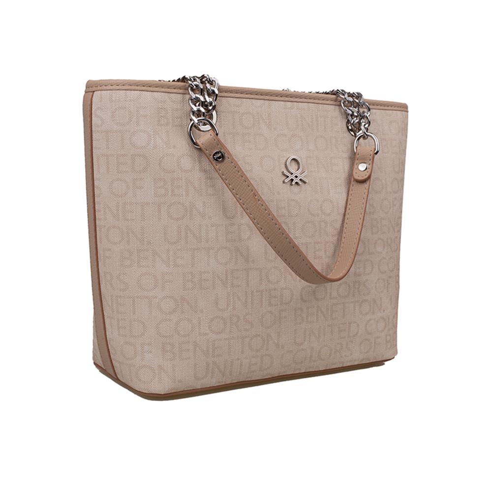 Benetton Bej  Eskitme Monogram Kadın Kol Çantası BNT 1279