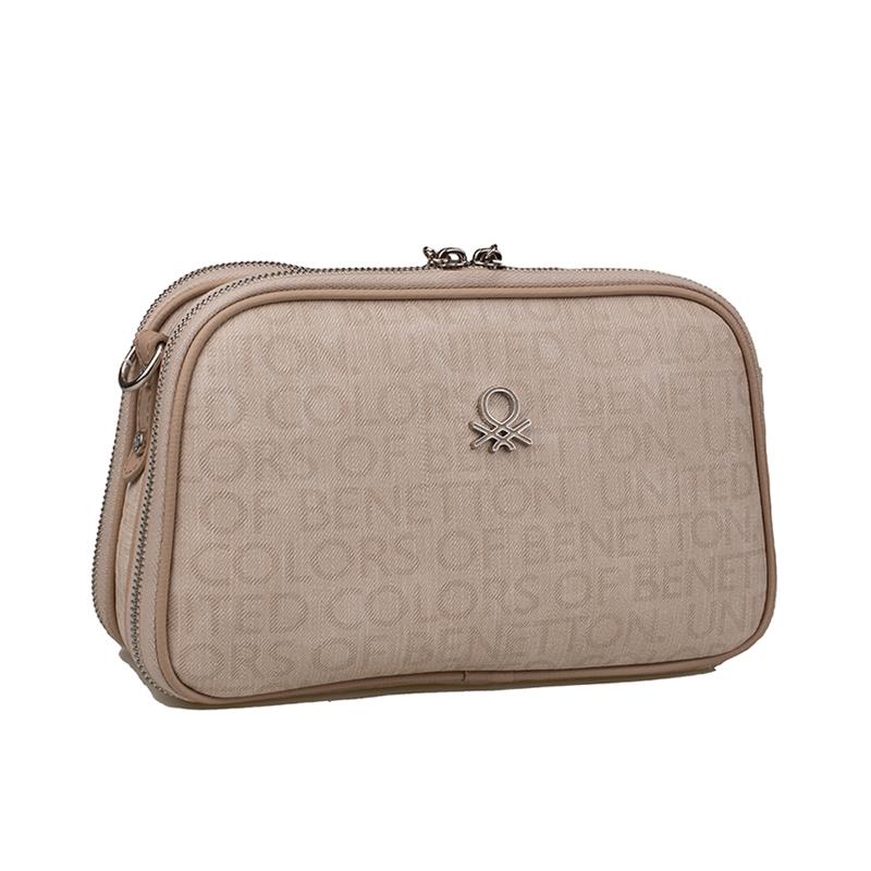 Benetton Bej  Kadın Monogram Eskitme Çapraz Çanta BNT 1277