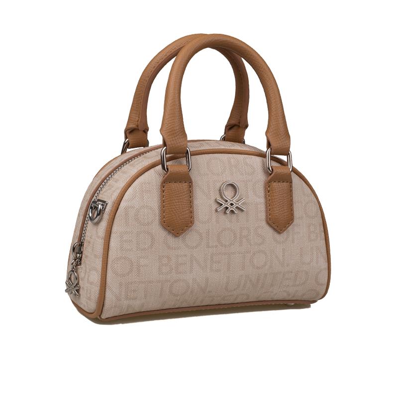 Benetton Bej  Mini Boy Monogram Eskitme Kadın El Çantası BNT1602