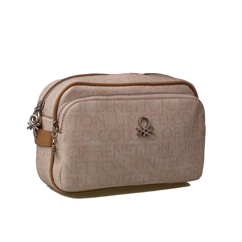 Benetton Bej  Monogram Eskitme Kadın Çapraz Çanta BNT 1292