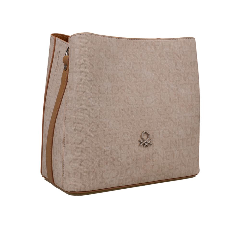 Benetton Bej  Monogram Eskitme Kadın Çapraz Çanta BNT 1298